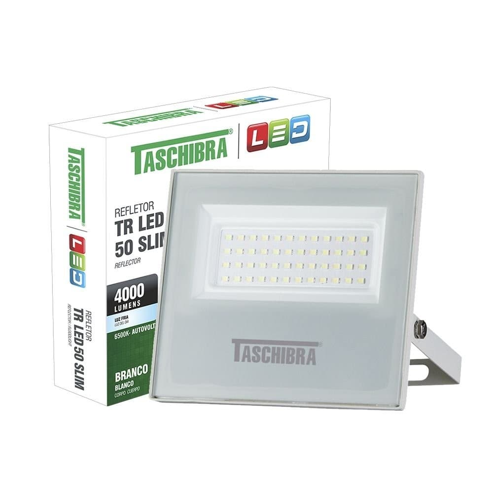 Refletor Taschibra Led TR Slim 50W Luz Fria 6500K Prova D'água IP65 Branco Bivolt