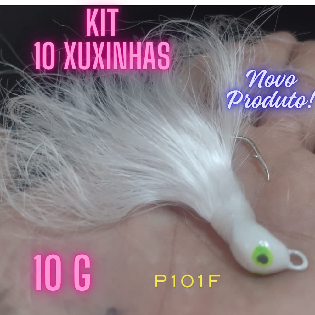 KIT 10 unid. Isca Artificial Xuxinha Jig pena para Pesca 10 gr cerdas finas p/ tucunaré robalo dourado traíra P101F