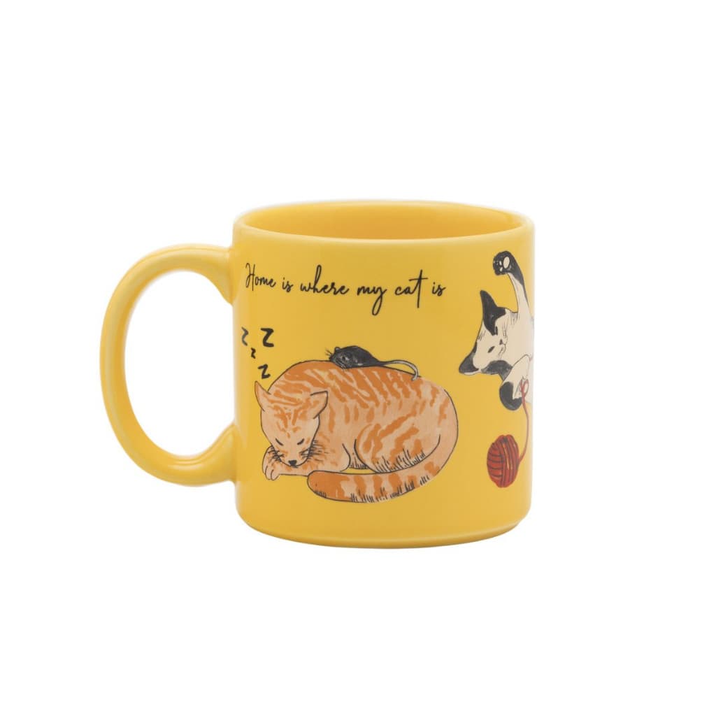 Caneca AZ12 Cat Amarela 330ml Cerâmica Oxford Presente Criativo para Amantes de Café Chá e Chocolate