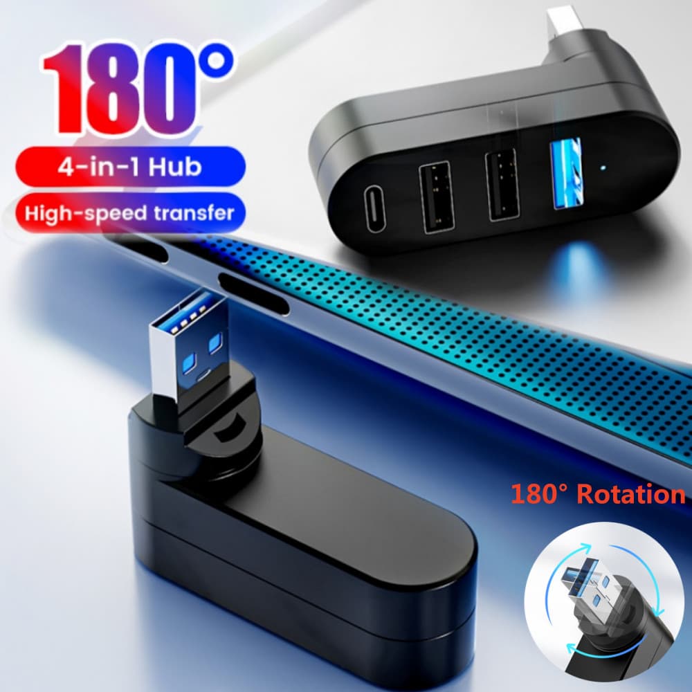 180 ° HUB USB 3.0 2.0 Giratório 4 Em 1 Type C Adaptador Divisor De Disco U De Transferência De Dados De Alta Velocidade