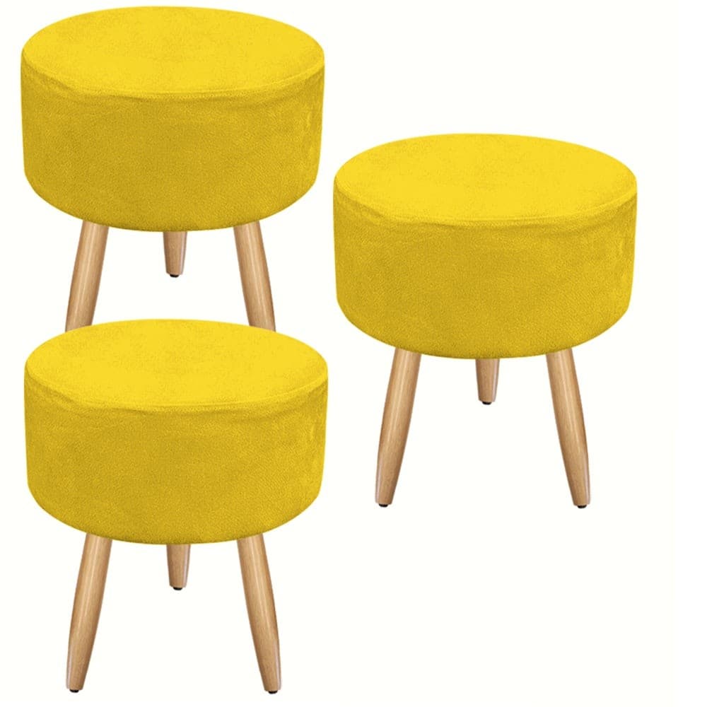 Combo 03 Puffs redondo suede pés palito decorativo recepção
