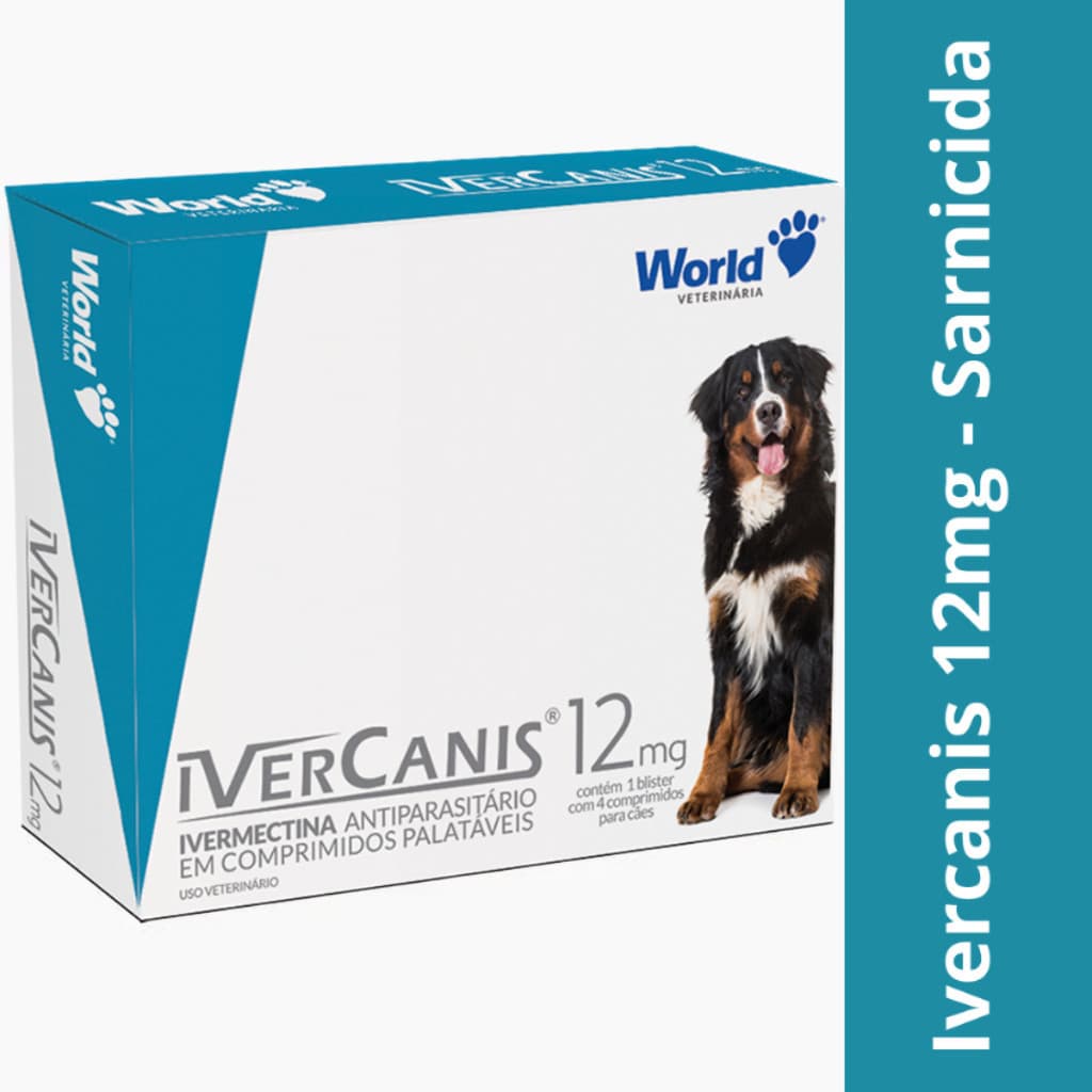 Remédio Ivercanis 12mg C/4 Comprimidos Para Sarna, Pulga e Carrapato - Cães de 30kg a 60kg, Despacho Rápido