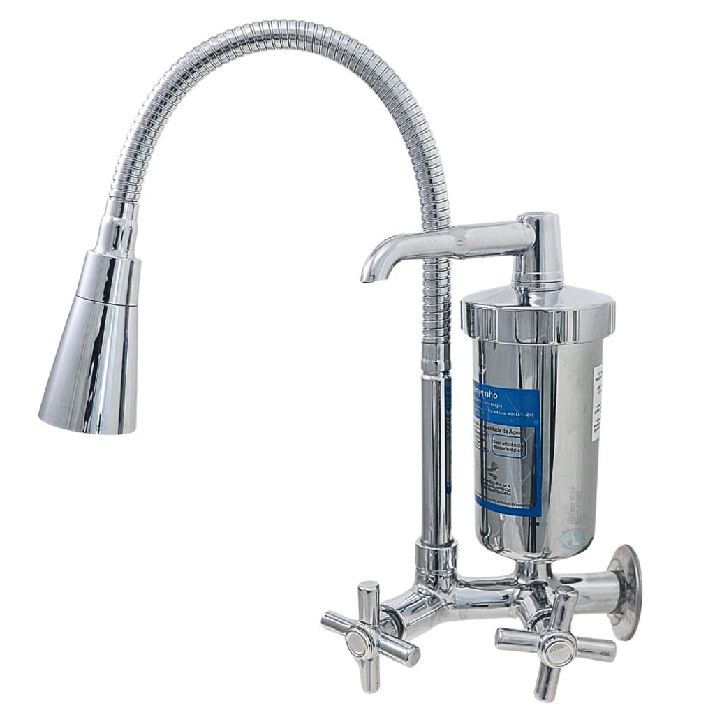 Torneira Gourmet de Parede com Filtro C34 Tubo Inox Flexível Arejador Dupla Função Inmetro