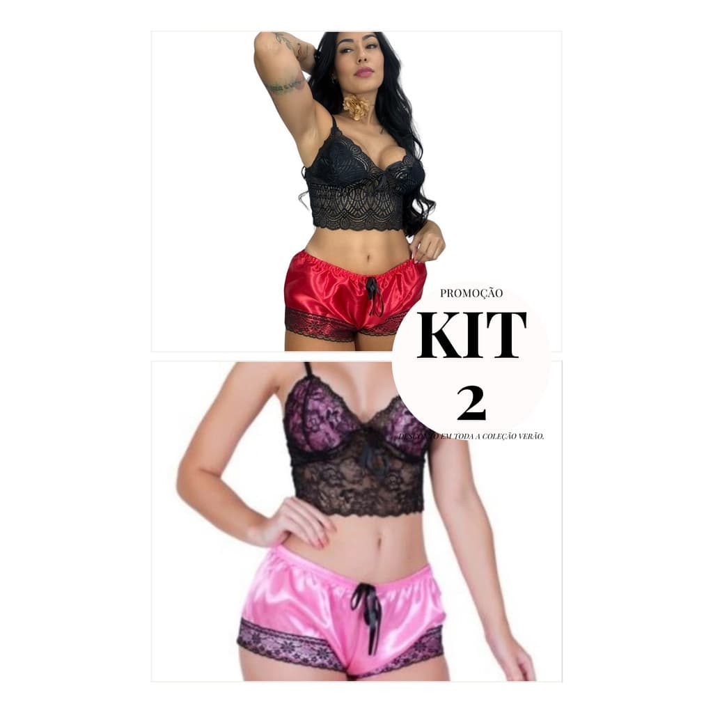 Kit 2 Baby Doll Cetim Short Doll Renda PRODUTO PREMIUM Pijama Cetim
