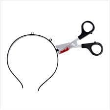 Arquinho Tesoura Zumbi Com Sangue Falso Halloween Tiara Fantasia Cosplay Terror Sexta-feira 13