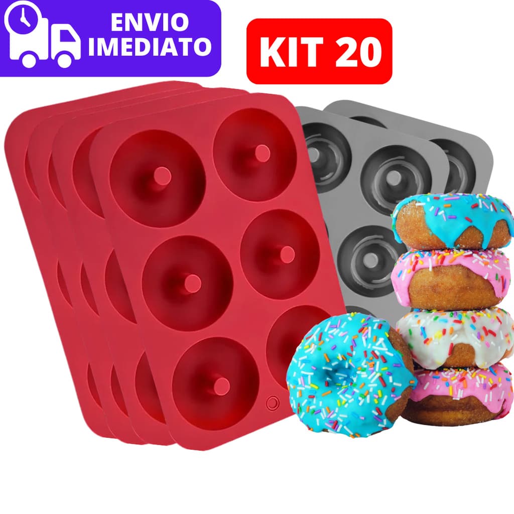 Kit 20 Forma Silicone Para Donuts e Rosquinhas Doces Mini Pudim Molde Antiaderente Premium