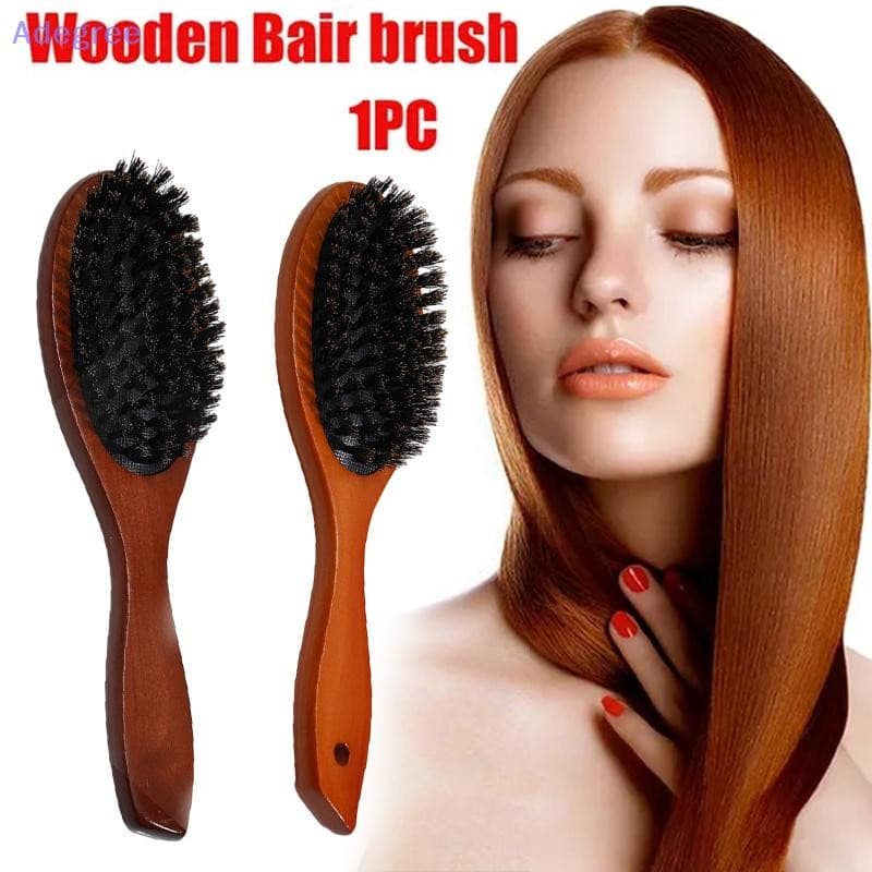 Adegree Nova Escova De Cabelo Cabo De Madeira Cerdas De Javali Pente De Barba Estilo Desembaraçar Endireitar Massagem No