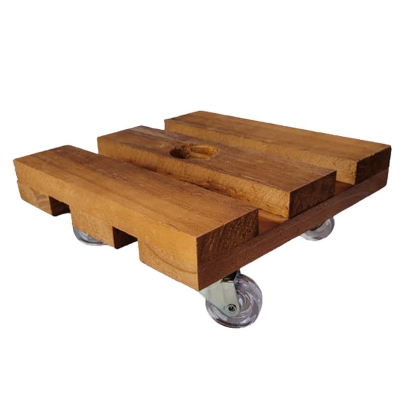 Suporte de Madeira Quadrado P/ Vaso de Planta C/Rodinhas 35cm