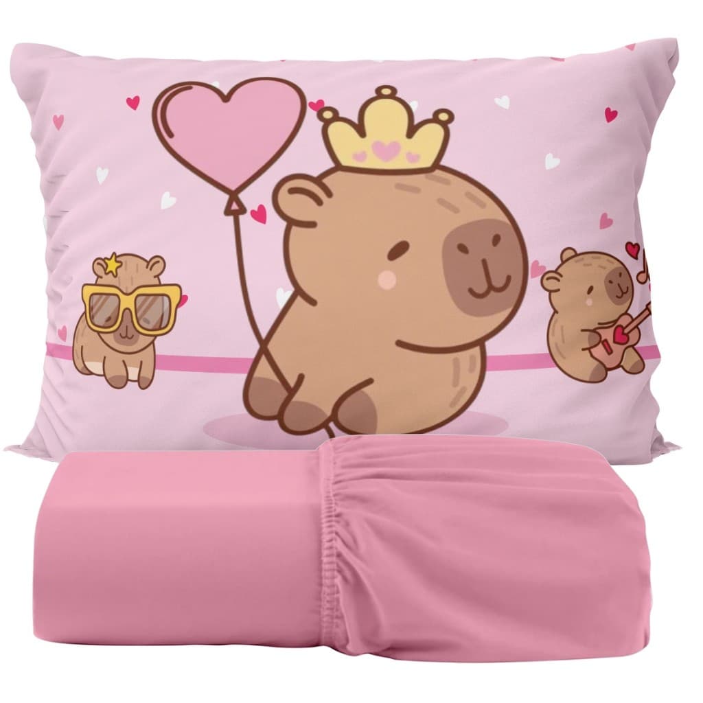 Kit Jogo de Lençol Infantil Capivara fofinha Menina Varias Estampas