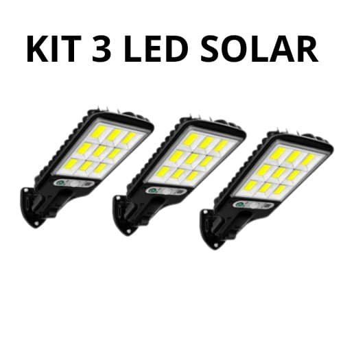 Kit 3 Luminária Led Solar Poste Rua Parede Sensor 180 Led Controle