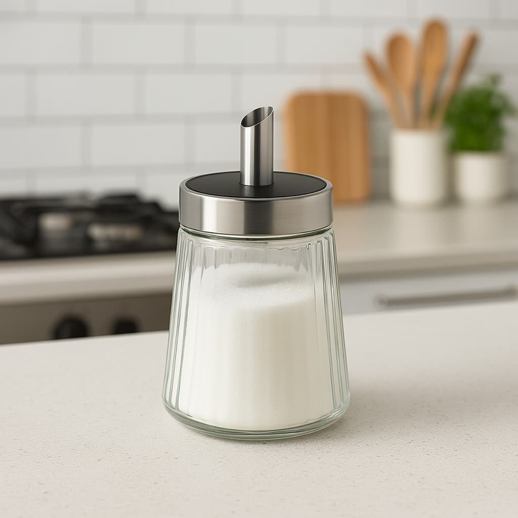 Açucareiro de Vidro 240ml Lumini Bico Dosador Porta Açúcar Condimentos Tampa Cozinha - Le Bianco