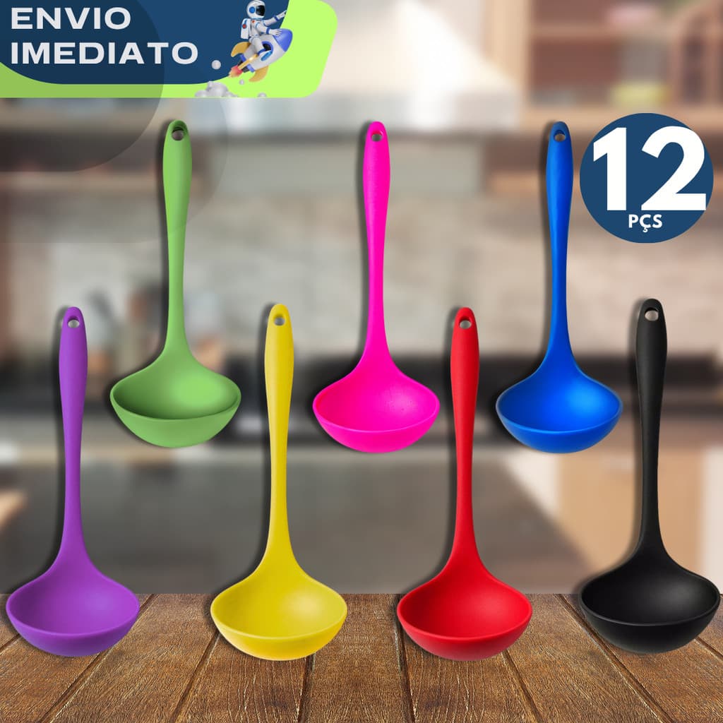 PROMOÇÃO 12 Concha Silicone Utensílios Anti Aderente Não Risca Cozinha Caldos Feijão Restaurante Buffet Lanchonete Casa