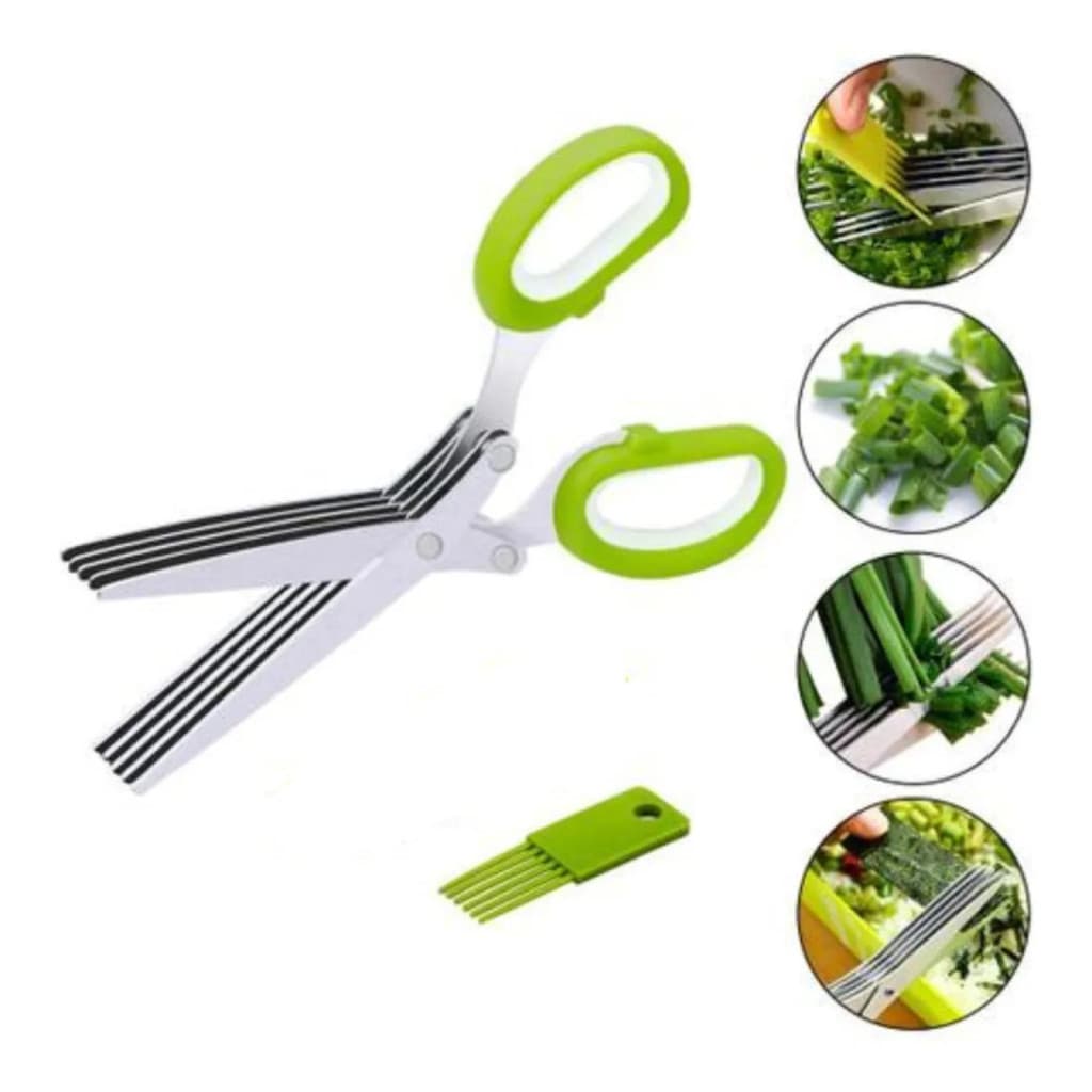 Tesoura 5 Lâminas para Picar Temperos, Legumes e Verduras