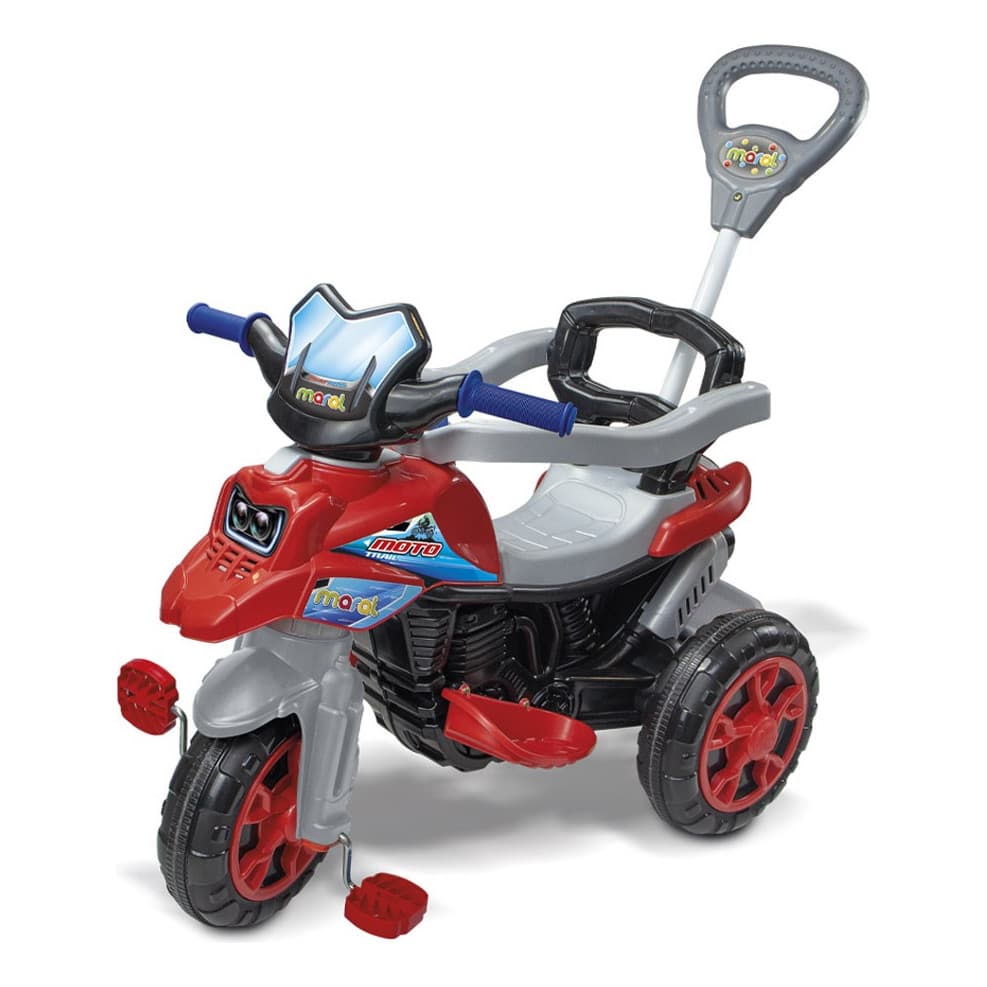 Triciclo Moto Trail De Passeio Infantil Vermelha Empurrador