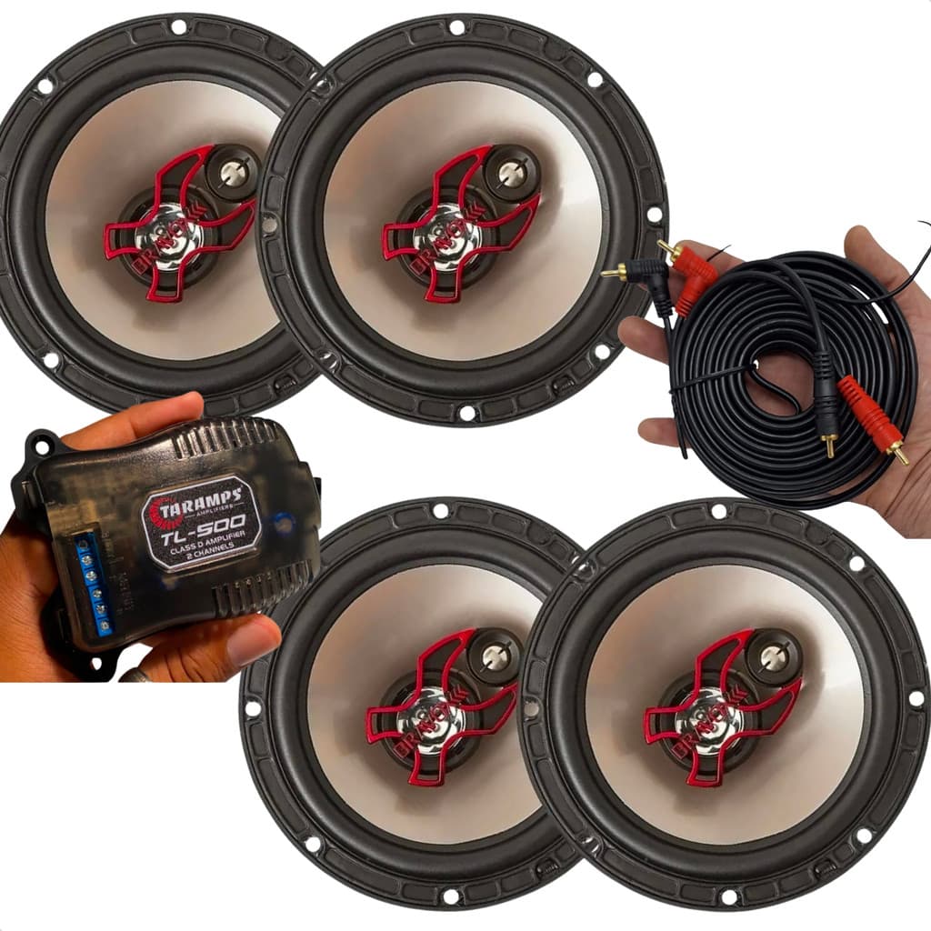Alto Falante Bravox 6 Polegada + Modulo TL 500 + Cabo RCA 5 Metro Som Automotivo 4 B3x60x Total 200W