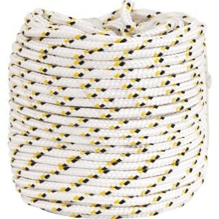 Corda multifilamento trançada 8,0 mm x 220 m branca com detalhes em preto e amarelo VONDER