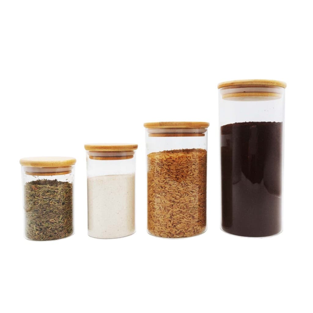 Kit 4 Potes de Vidro com Tampas de Bambu Herméticos