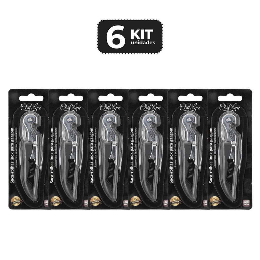 KIT 6 SACA-ROLHAS INOX PARA GARCOM