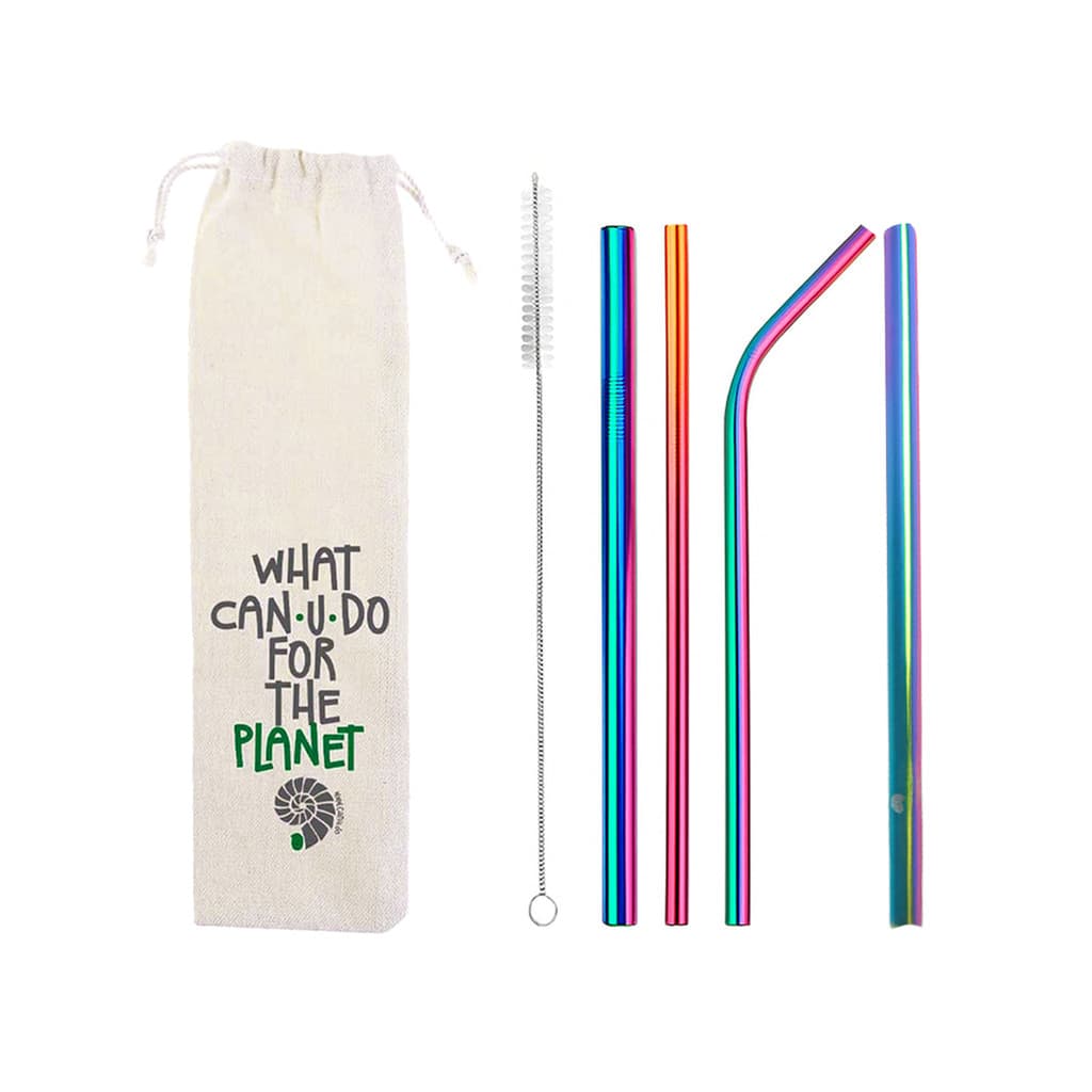 1 Kit de Canudo de Inox 5 em 1 Rainbow (Shake 8) + 1 Canudo coração Rainbow