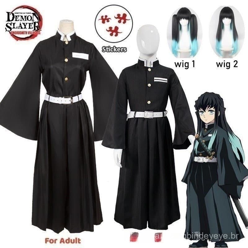 Muichiro Tokito Cosplay Peruca Demônio Assassino Mist Hashira Uniforme Adesivo Anime Coisas sem Espada Yaiba. Arco Homem