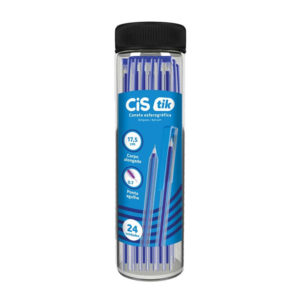 Caneta Esferográfica Cis Tik Azul 0.7mm Pote Com 24 Unidades