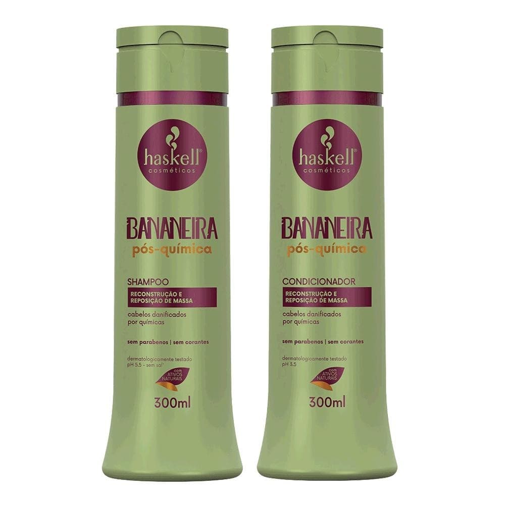 Kit Shampoo e Condicionador Bananeira Pós Química Cabelos Danificados Haskell 300ml