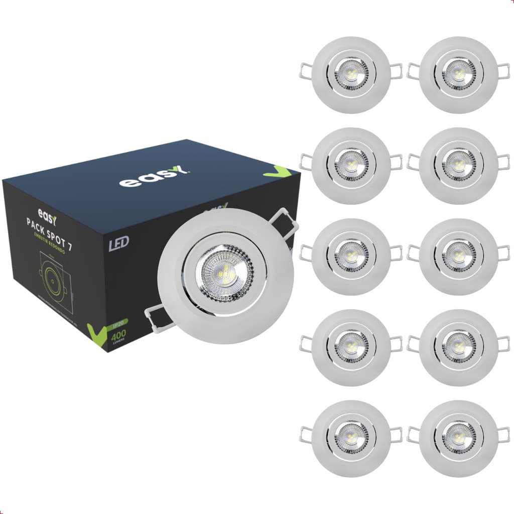 Kit 10 Spot Led 7W 6500K IP20 Embutir Redondo Bivolt - Easy