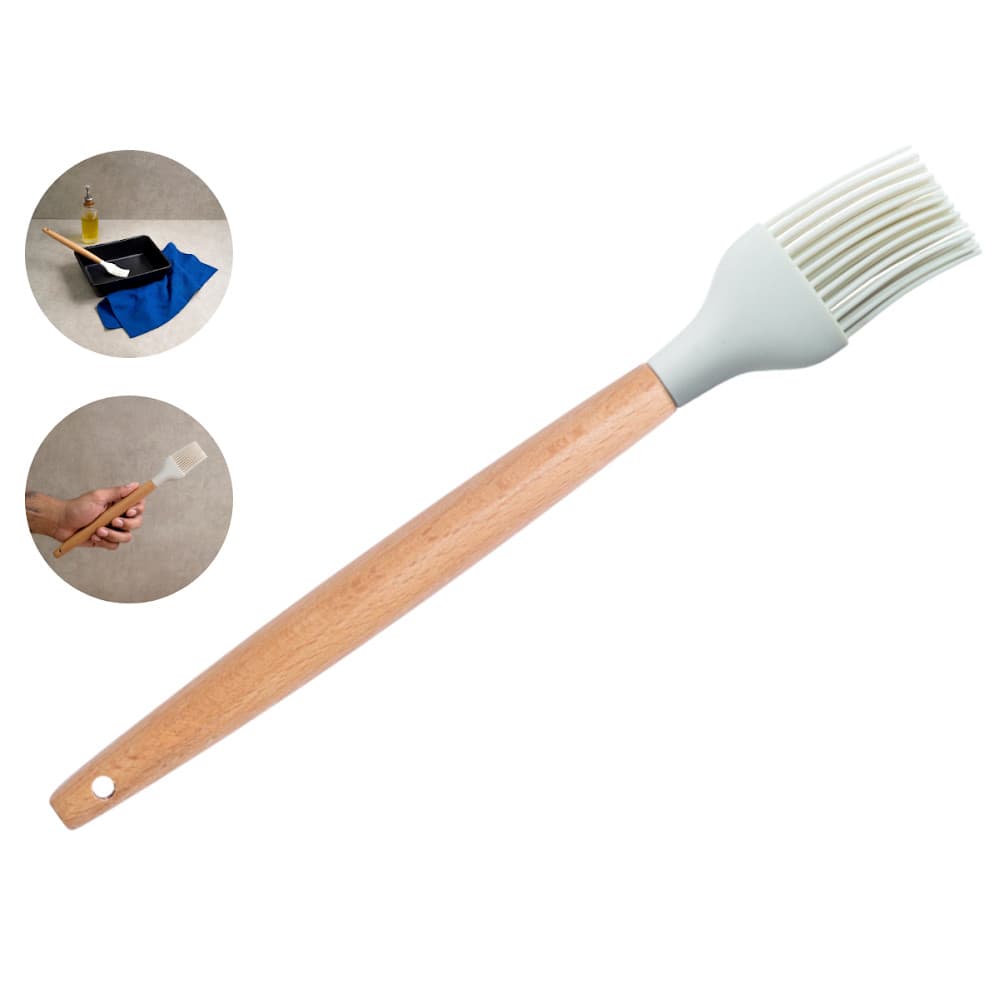 Pincel Culinário Cabo Madeira Natural E Silicone Cozinha Tempero Receita Multiuso Versátil Dourar