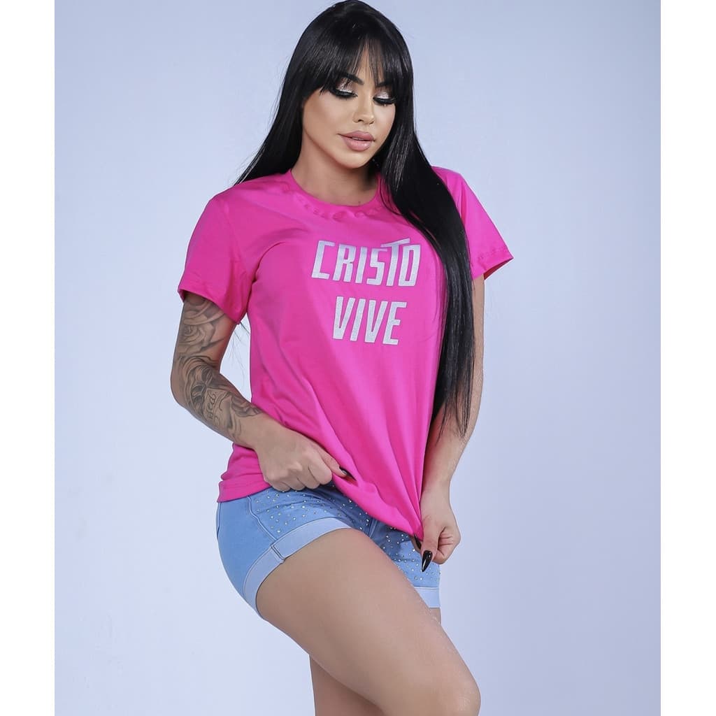 T-shirt Cristã Feeminina-Cristo vive- plus size
