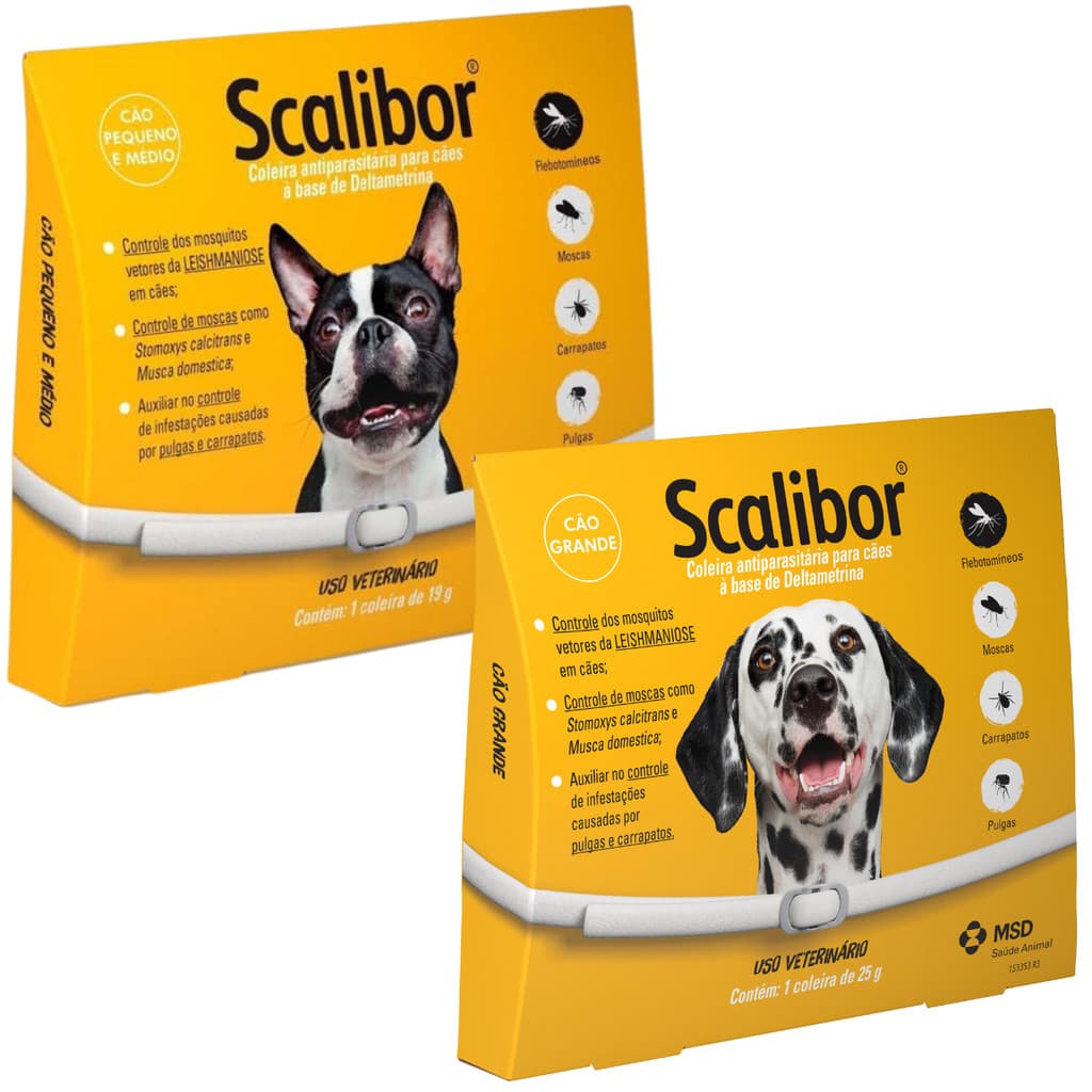 2 Coleira Scalibor P e G Leishmaniose Antipulgas MSD Cães Cachorros