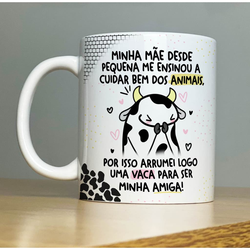 Caneca Amiga Vaca Amizade Personalizada Xícara de Porcelana Decorada Frases Divertidas Engraçadas Good Vibes