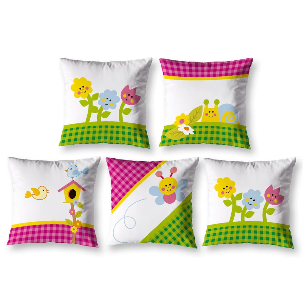 Kit 5 Almofadas Cheias Menina Estampadas Infantil 40cm x 40cm Zíper invisível Digital Decorativa