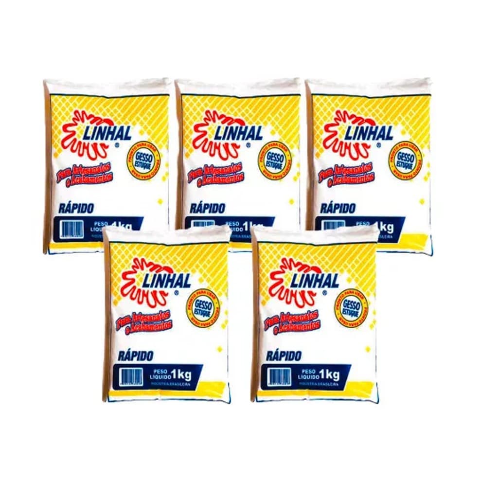 Gesso Rapido Artesanato e Reparos Linhal 1kg kit 5 unidades