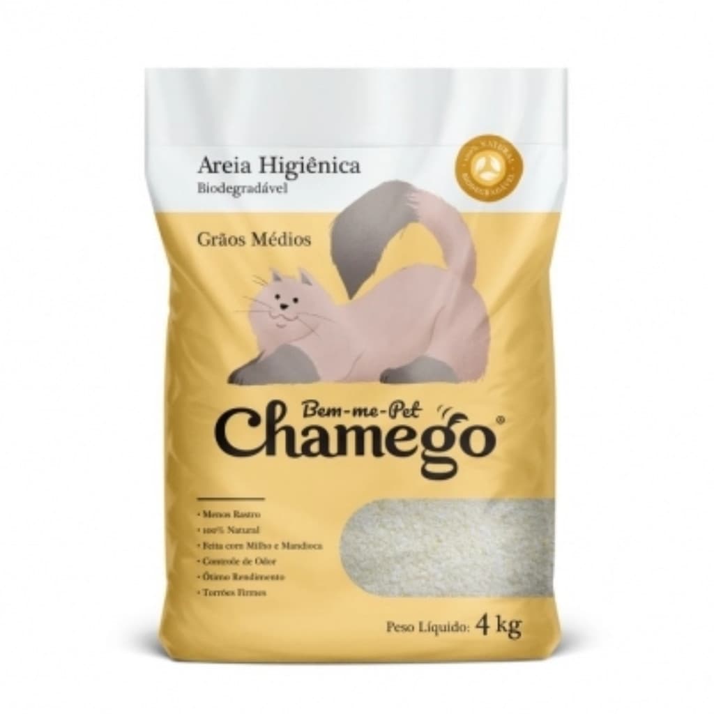 Areia Higiênica Chamego Grãos Médios Biodegradável Mandioca 4kg