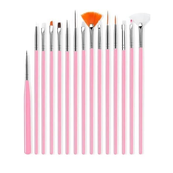 Kit 15 Pinceis Para Decoração Nail Art Unhas Manicure Unha Pincel