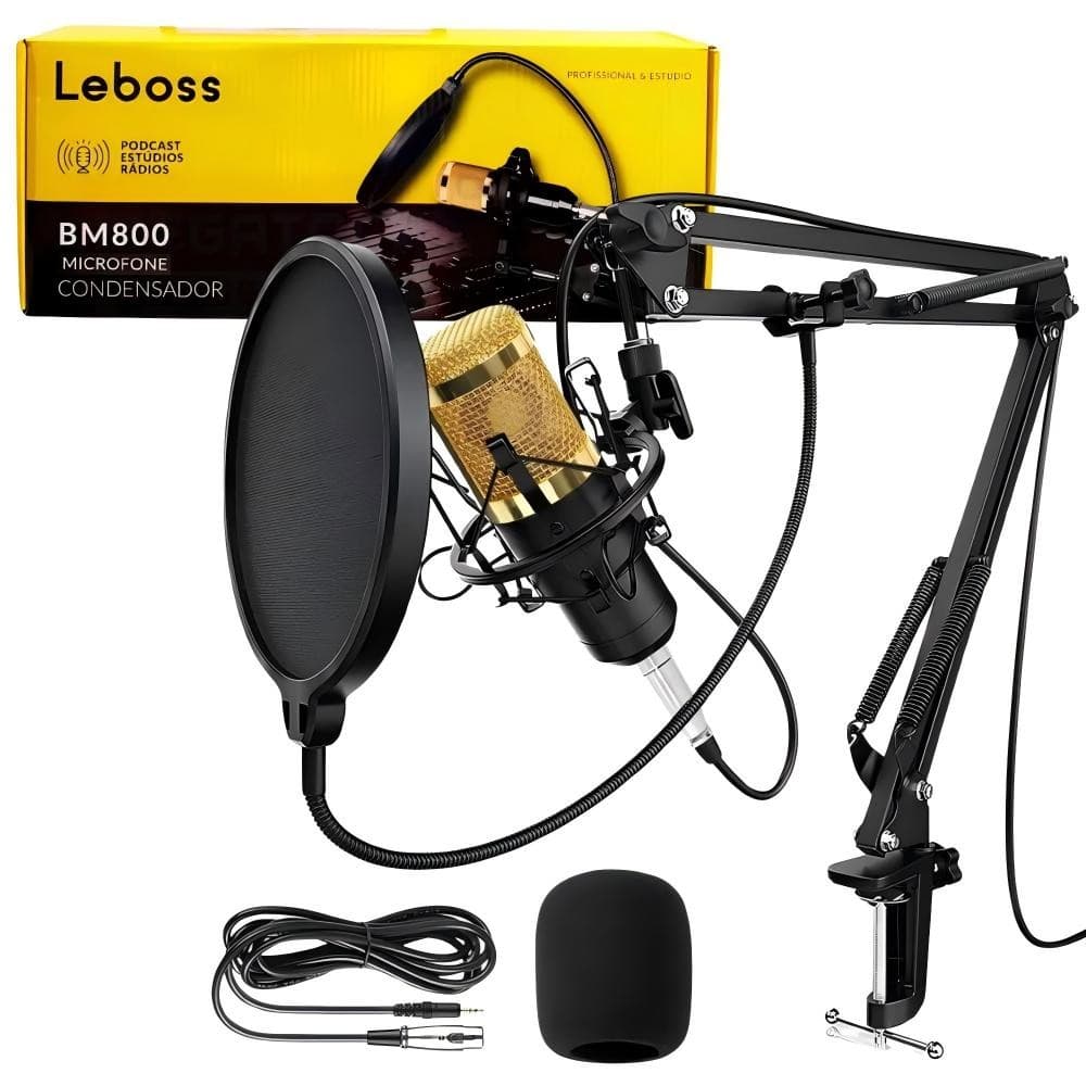 Kit Microfone Condensador Pro + Pedestal Pop Filter Espuma