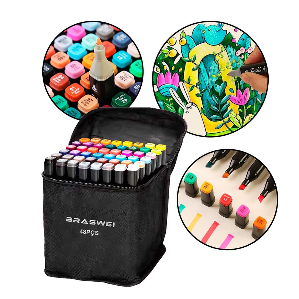 Kit Canetinhas Coloridas Marca Texto Marcador Ponta Dupla 48 Cores