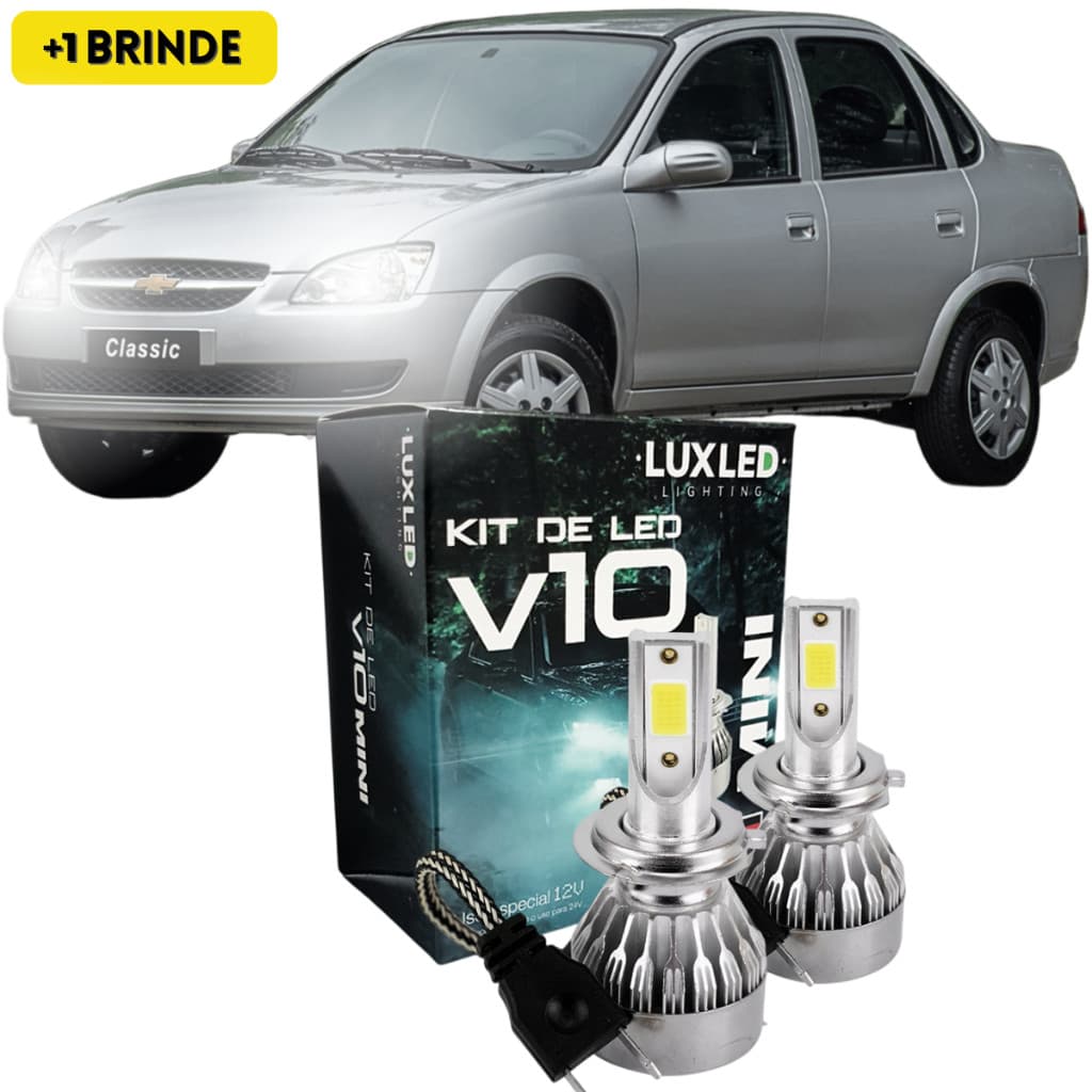 Kit Ultra Led Chevrolet Classic 2010 à 2015 Farol Baixo 6500k 20000 Lumens V10