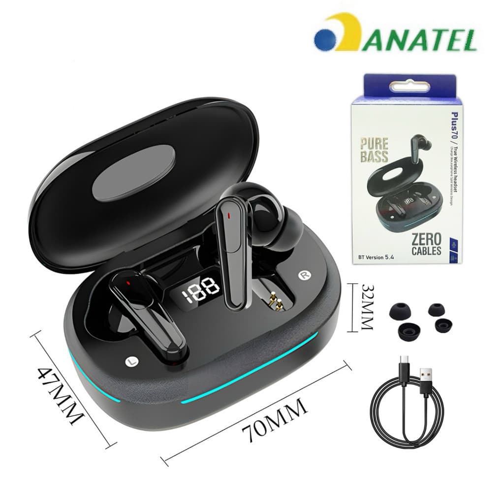 Fone Bluetooth 5.4 TWS ANC ENC Display LED Estojo Compacto Grave Forte Touch Android iPhone