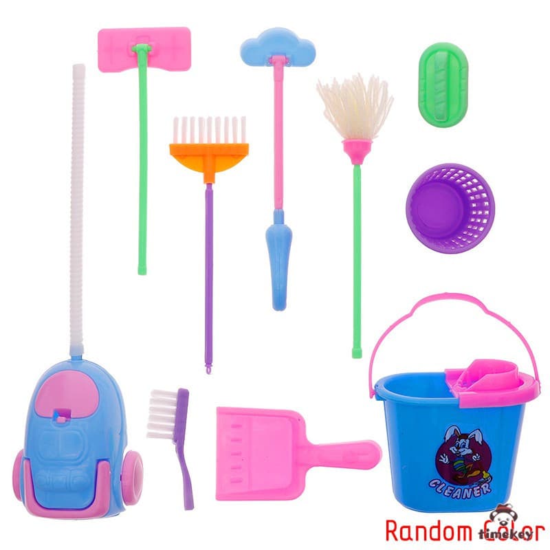 9Pcs Kit de Equipamento de Limpeza de Casa de Brinquedo / Casa de Bonecas