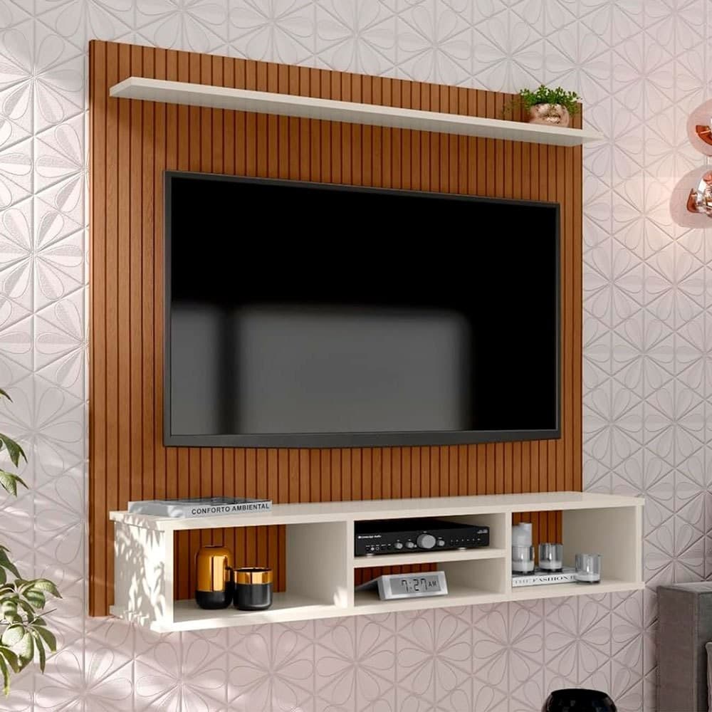QUEIMA DE ESTOQUE Painel Sala Tv 50 Pol Everest Ripado 3 Nicho 1 Prateleira Suspensa