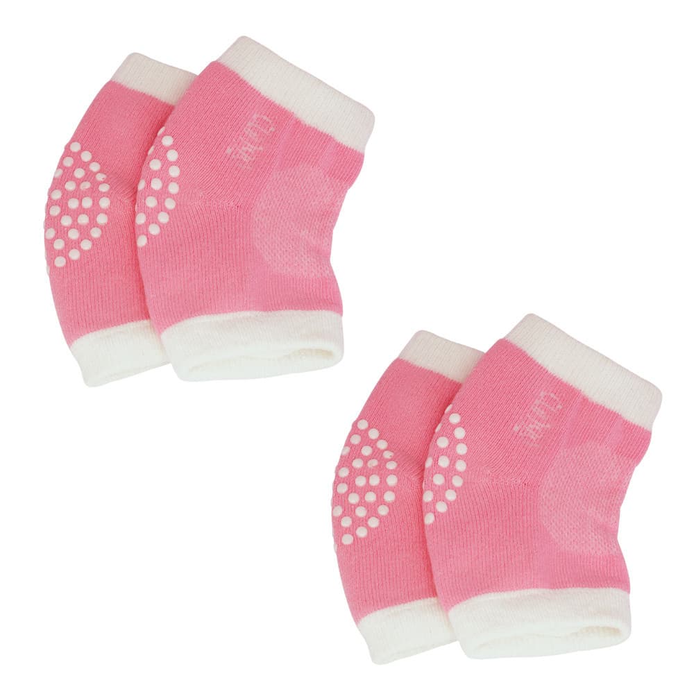 2x Joelheira Antiderrapante Clingo Rosa/Branco - Proteção Confortável para o Bebê Engatinhar