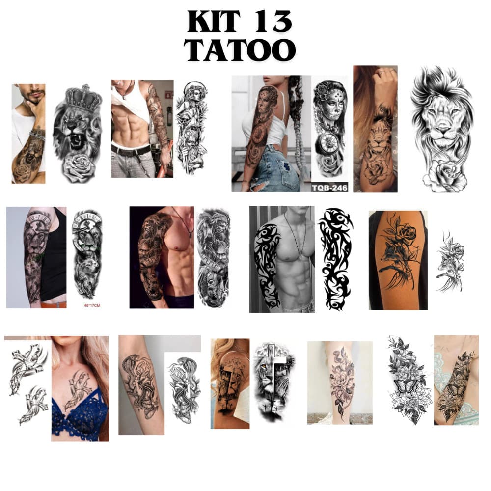Kit 13 Tatuagens Temporária Tattoo Fake a Prova D'água Unisex Realistas 3D Festa Social  Imperio