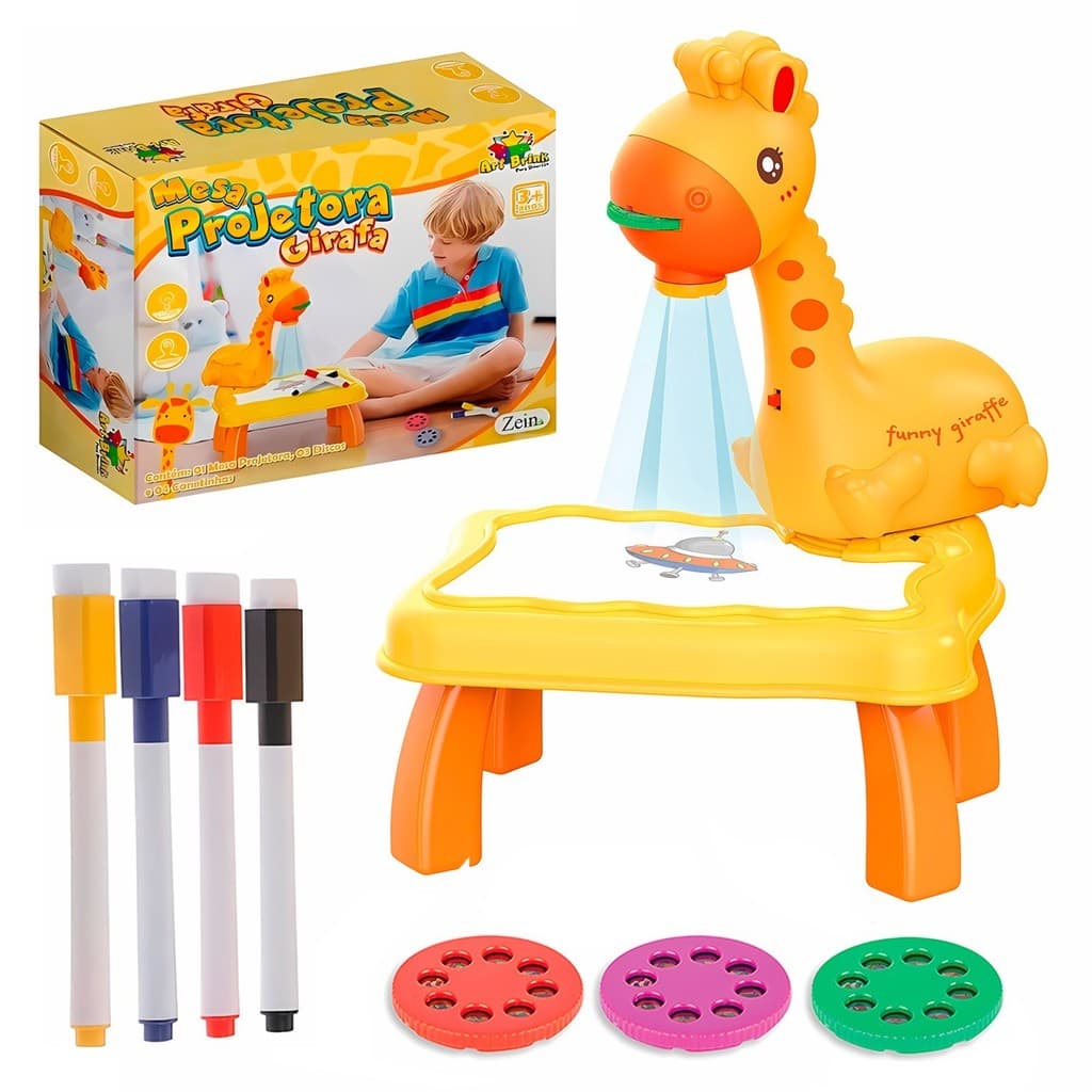 Mesa Projetora Infantil Didática Girafa Com Discos De Imagens E Canetinhas Para Colorir

 - Art Brink