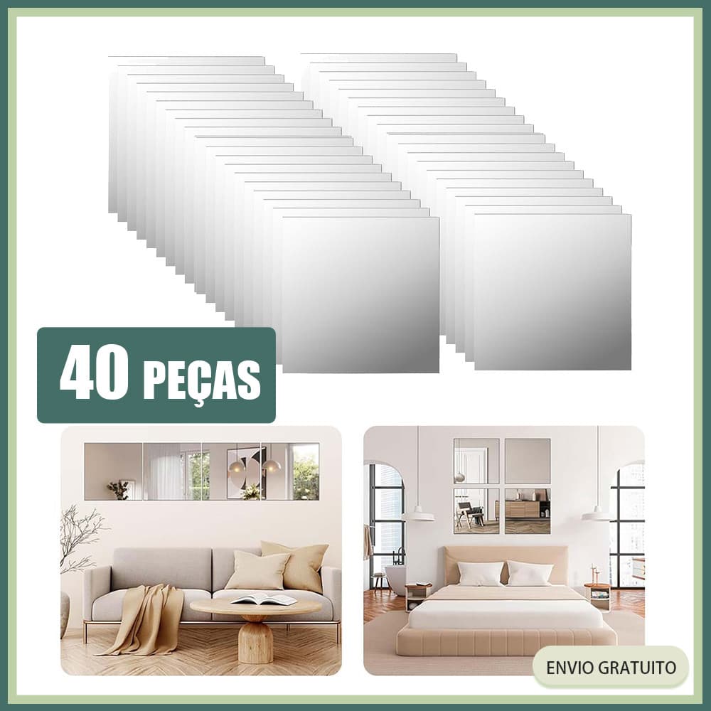 40x Espelho Acrílico Macio Auto-Adesivo Espelho de Camarim para Quarto Espelho de Parede para Ginásio 20x20cm