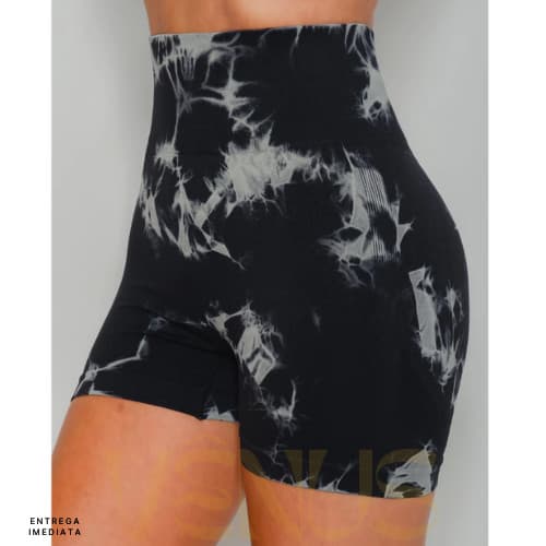Shorts Marmorizado Meia Coxa Tie Dye Zero Transparencia Academia Feminino Ciclista Cintura Alta