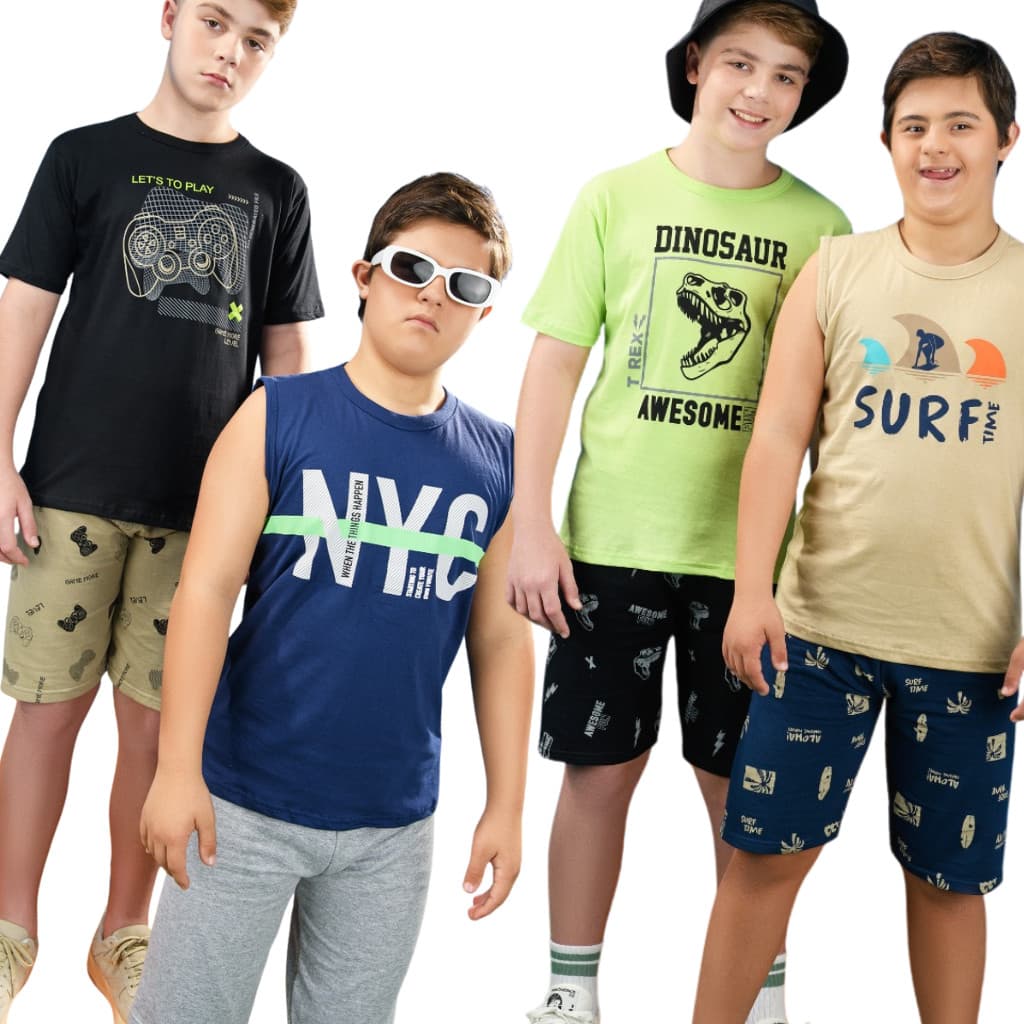 Kit 6 Peças 3 Conjunto Juvenil de Verão Masculino 10 ao 16 anos