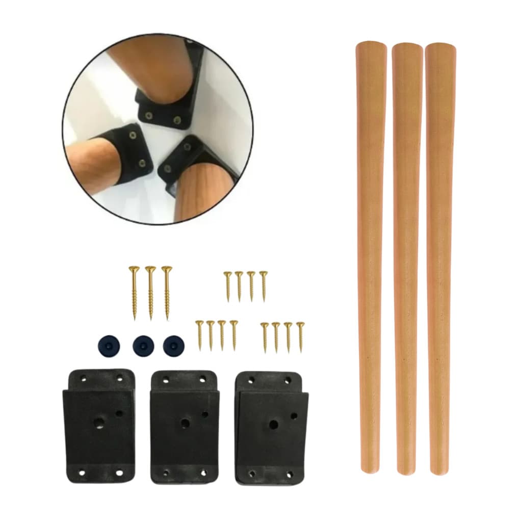 Kit 3 Pés Palito 45cm Retro Vintage Com Kit Parafusos E Chapinhas Fixação Tampo Mesinhas