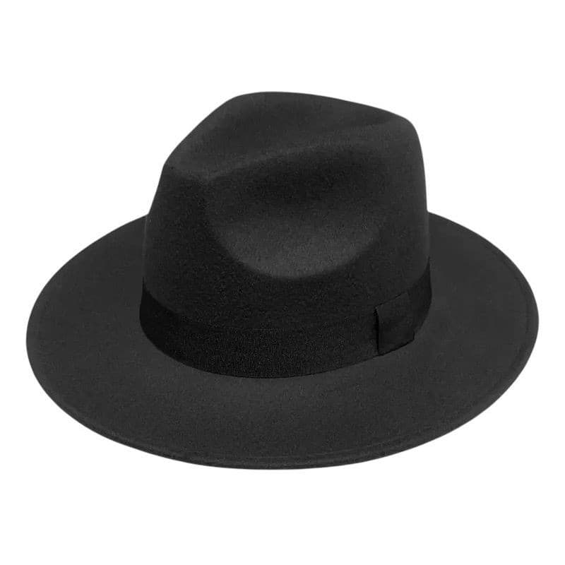 Chapéu Estilo Panamá Feltro Adulto Unissex Fedora Preto Com Fita Preta Malandro Elegante Com Ajustes