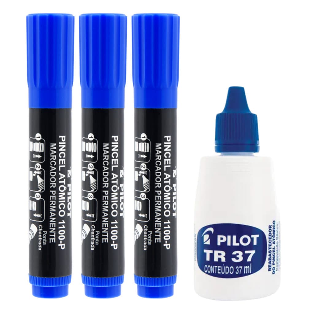 PINCEL ATOMICO PILOT 1100.P-AZUL C/03UN + REABASTECEDOR 37ML